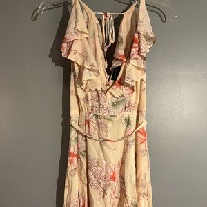 Shop the Trends Pale Pink Floral Print Ruffle Front Tie Back Dress (Size S)